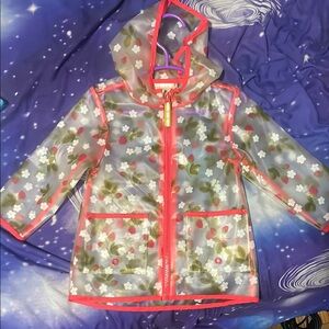 Floral Transparent Raincoat with Pink Trim